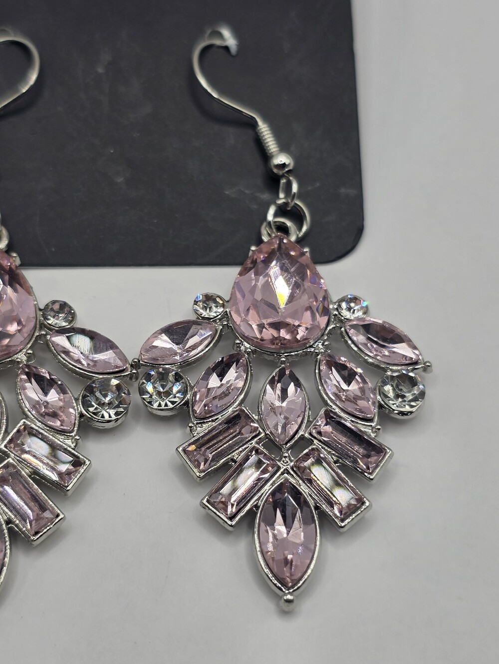 Pink Rhinestone Silver Chandelier Drop Earrings NWT - Picture 4 of 5